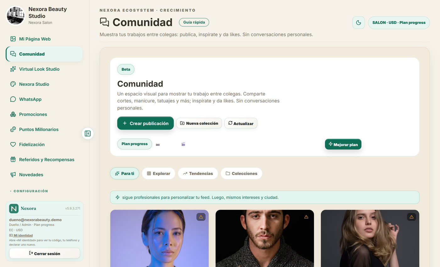 Comunidad de Nexora: trabajos de profesionales de belleza